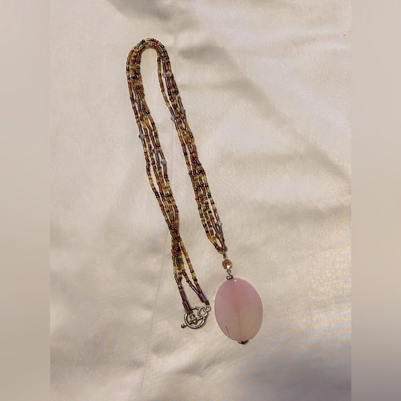 Handmade Pink Beaded Long Necklace 16” - Picture 1 of 8